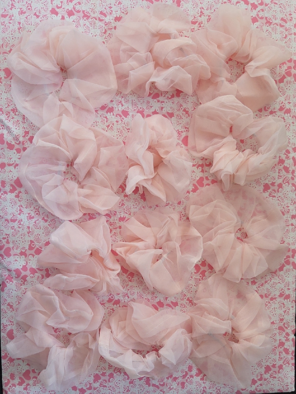 Sheer Pale Pink Hair Scrunchies - Set of 12